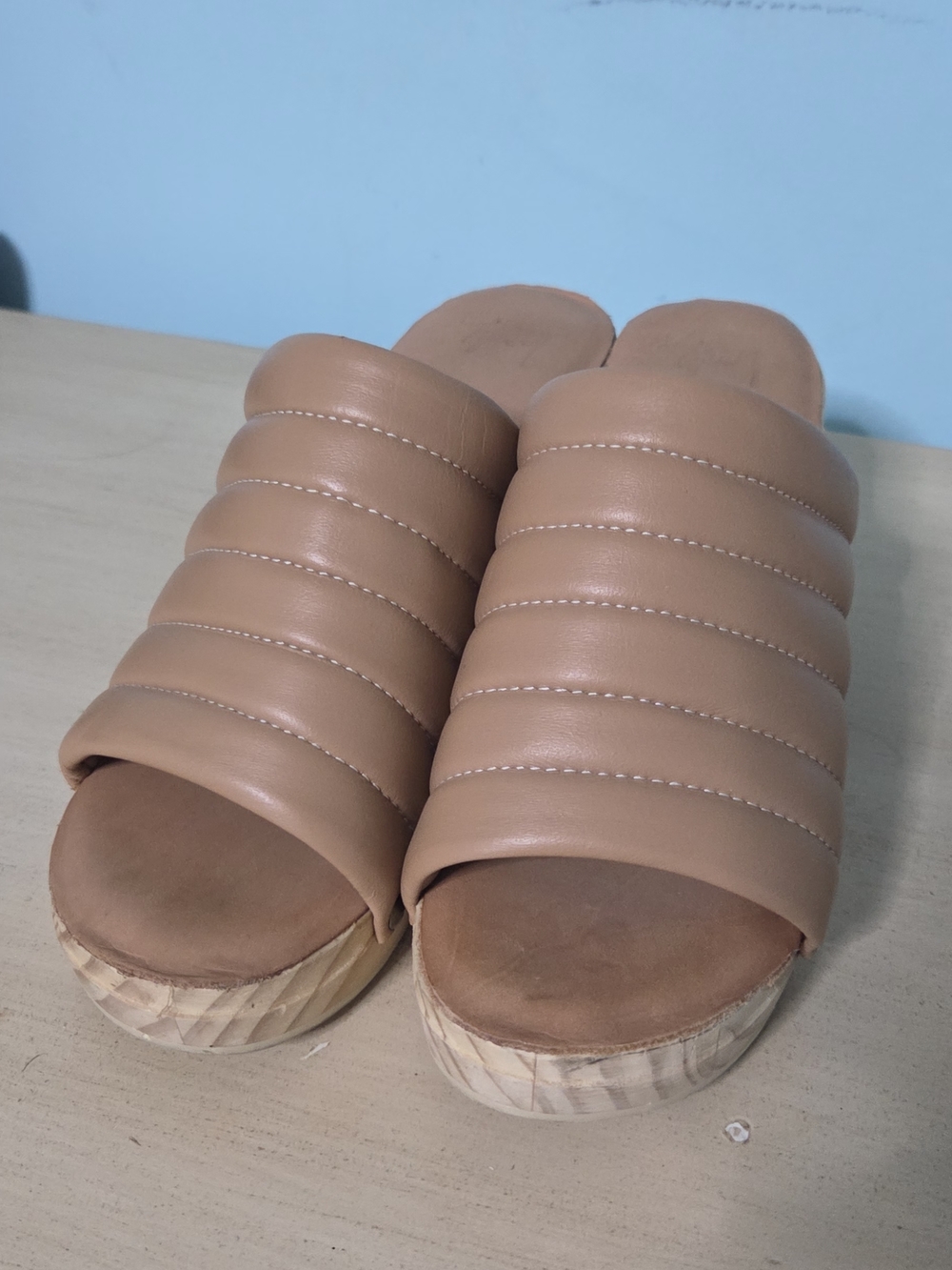 beek Quilted Tan Leather Clog Mules with Stud Accents - Picture 3 of 11